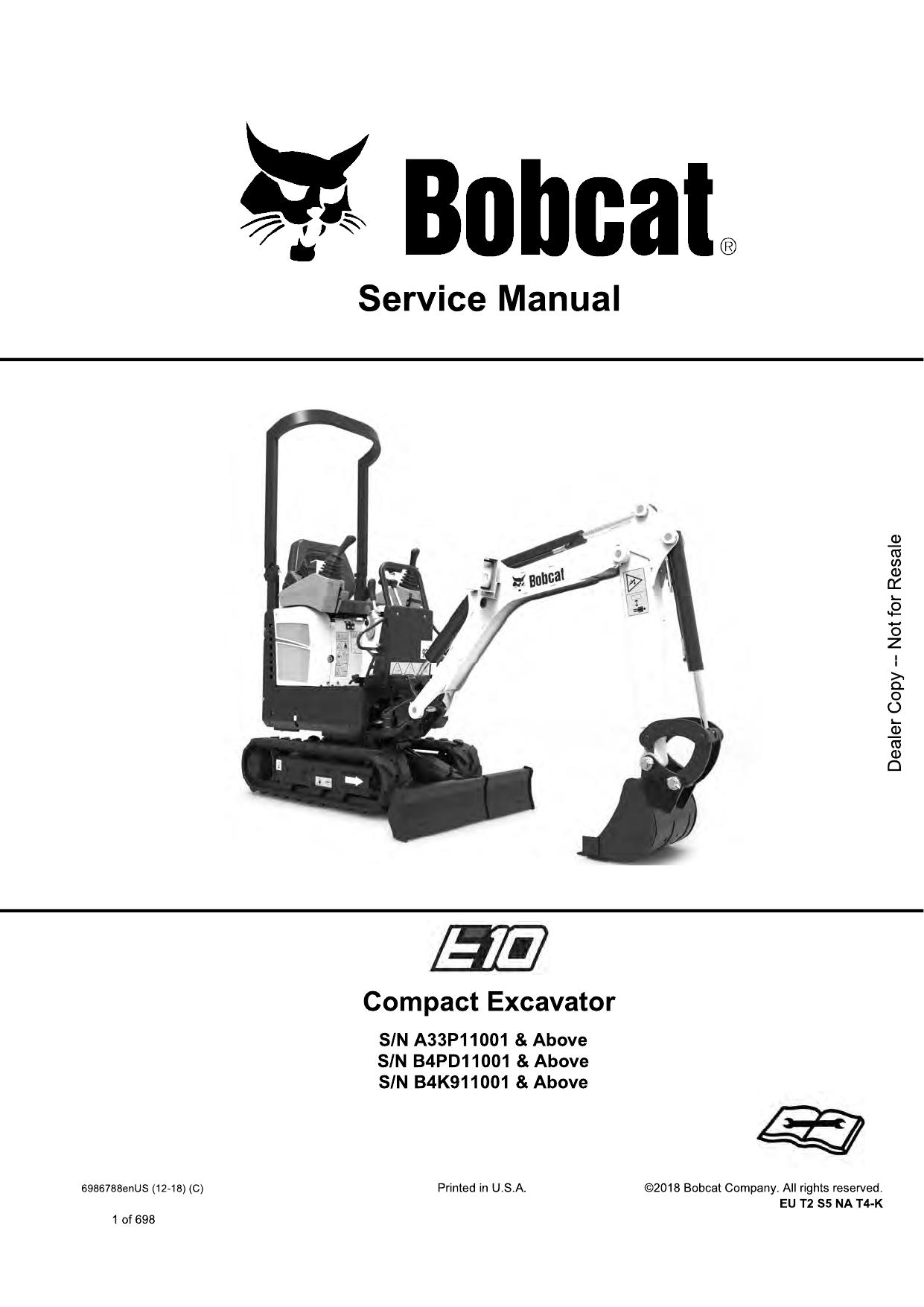 E10 Compact Excavator Service Manual Bobcat
